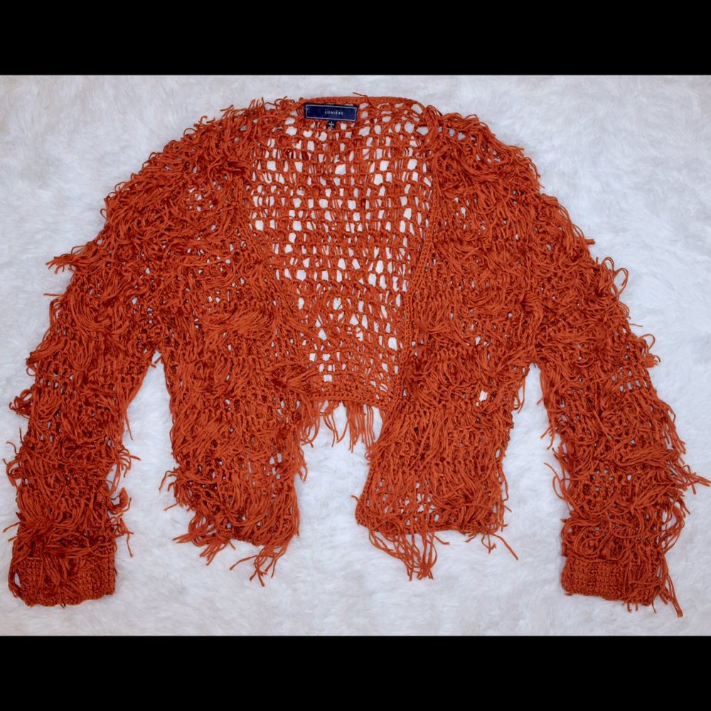 Knit Fringe Rust Jacket - Picture 6 of 8